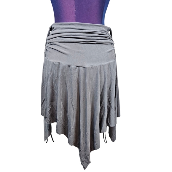 Balera Gray Slinky Drawstring Ruched Asymmetric Mini Skirt One Size Women's P16 - Picture 4 of 7
